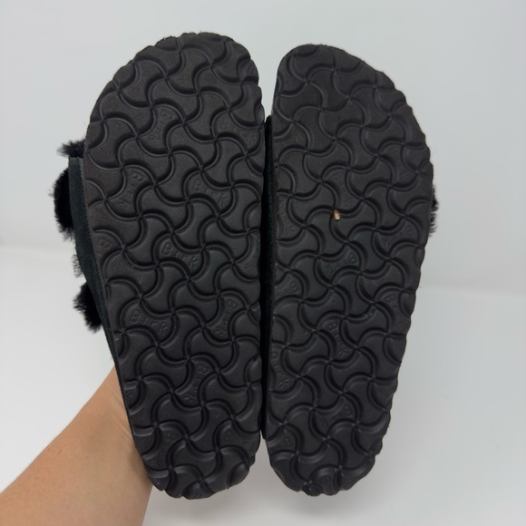 BIRKENSTOCK Arizona Shearling Suede Leather Sandals Black - Picture 5 of 5